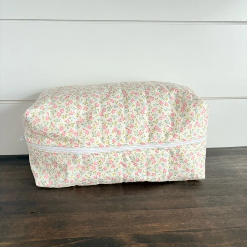 Handmade Flower Print Cosmetic Make Up Bag Sz OS